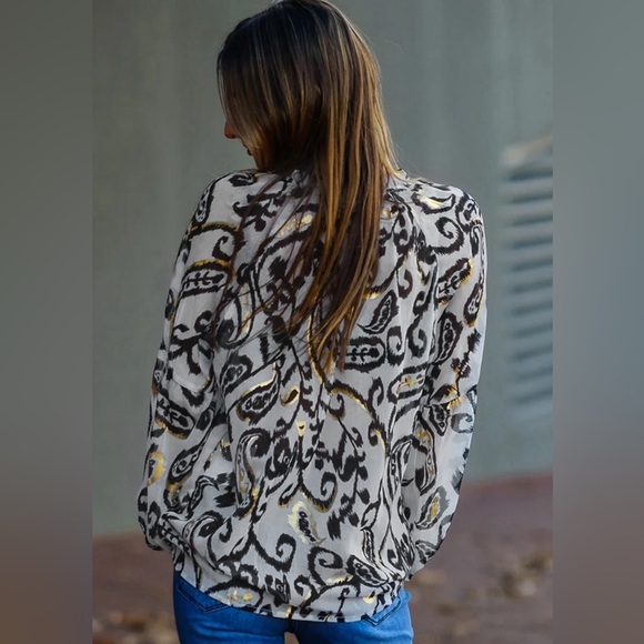 Muliticolor Boho Flower Print Casual Blouse Bohemian Top - Picture 3 of 13